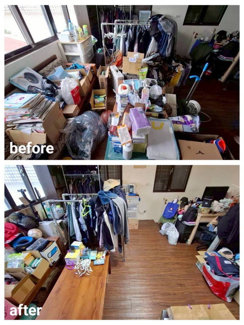 Before and after organization showing visual clutter in a home